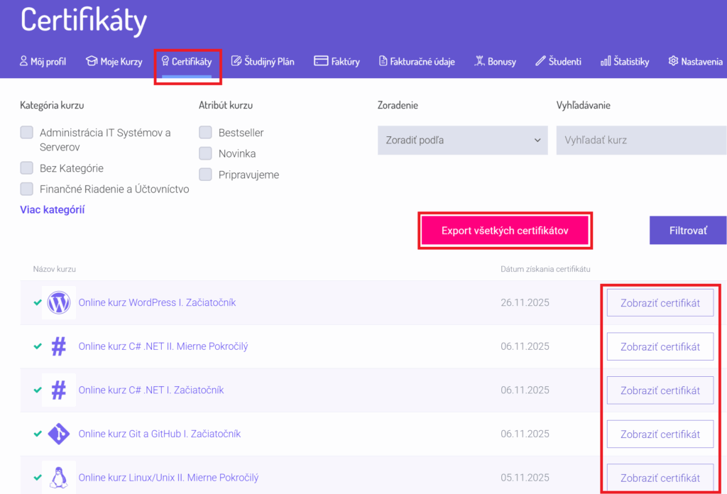 vita certifikáty stiahnutie online kurzy