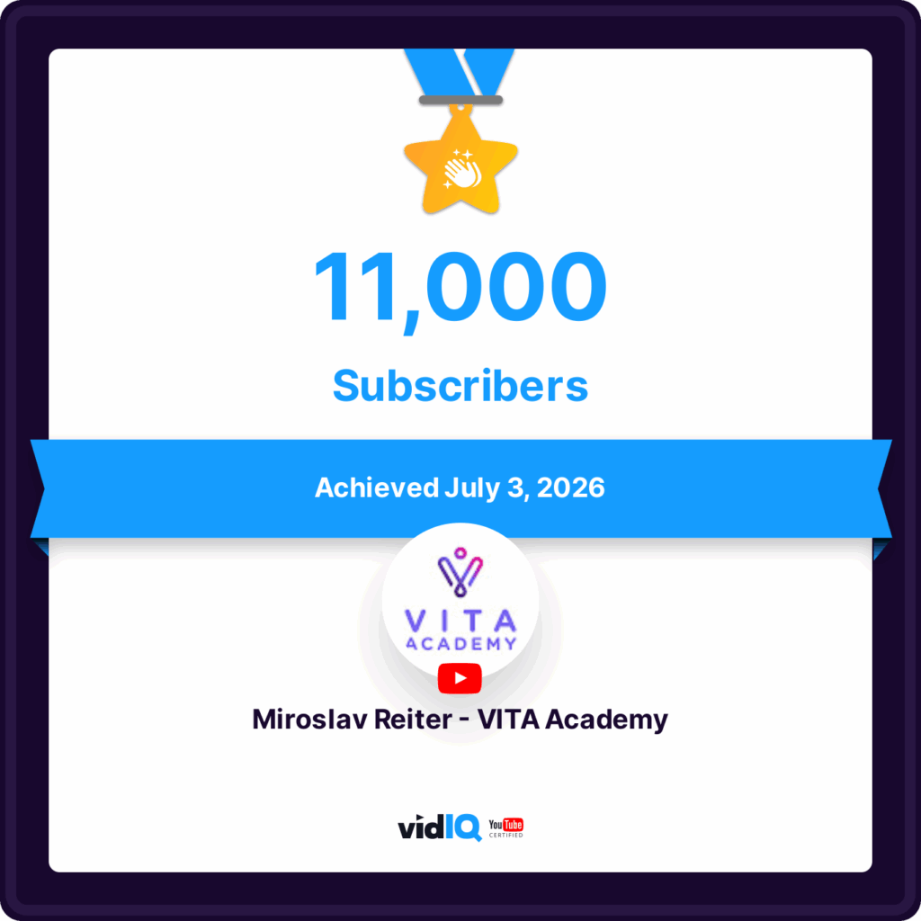 Ocenenie pre YouTube kanál Miroslav Reiter VITA Academy za dosiahnutie 11 000 odberateľov.